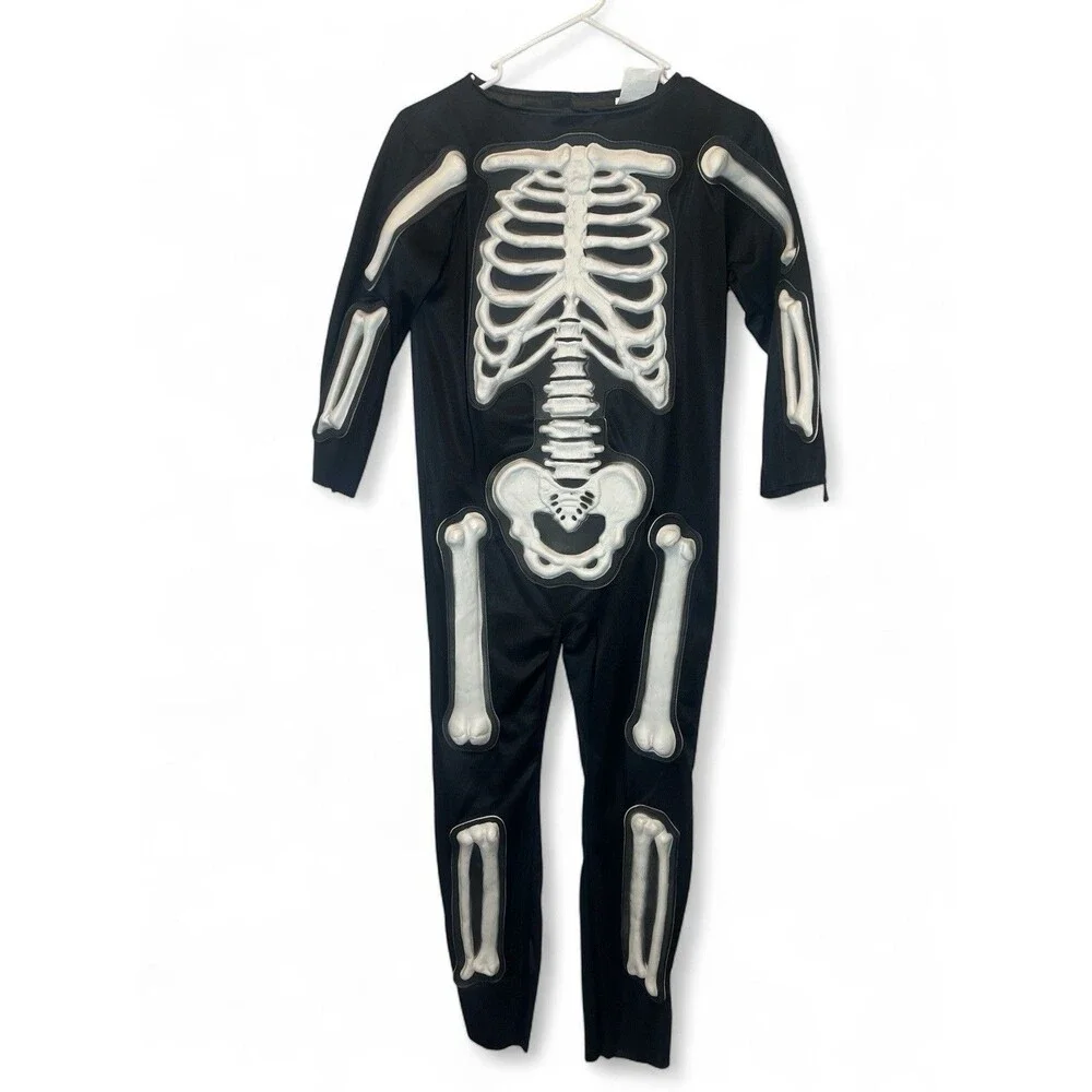 Fun World KId Skeleton‎ Costume 8-10 Medium Mask Gloves Shoe Cover Halloween